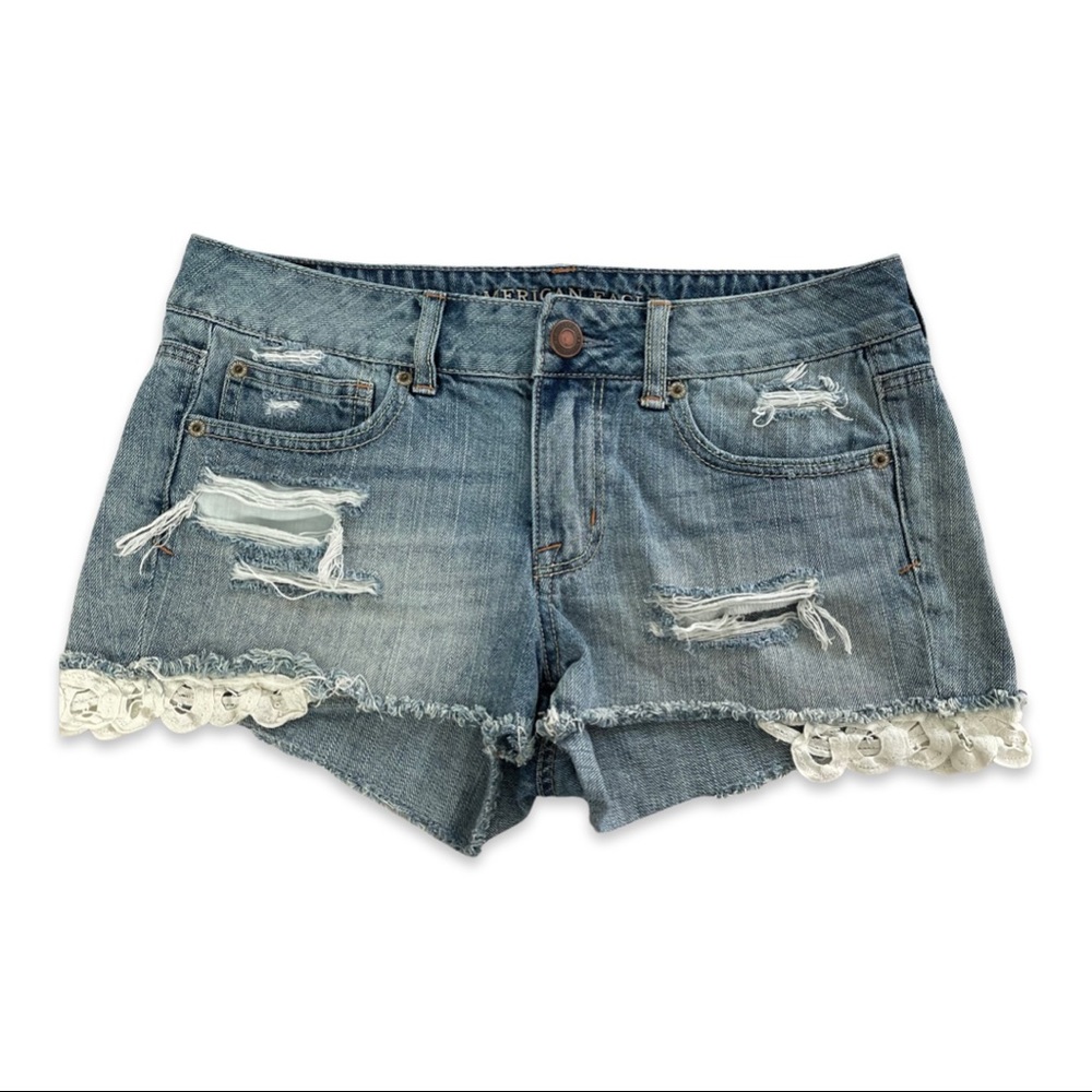 American Eagle Distressed Denim Shorts with Lace pocket details  8